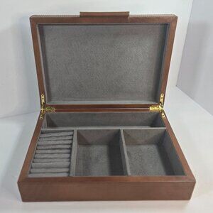 Brown Leather Jewelry Organizer Box | Ring Storage & Compartments
